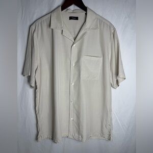 Theory Men's Cream Short-Sleeve Button-Down Camp Collar Shirt